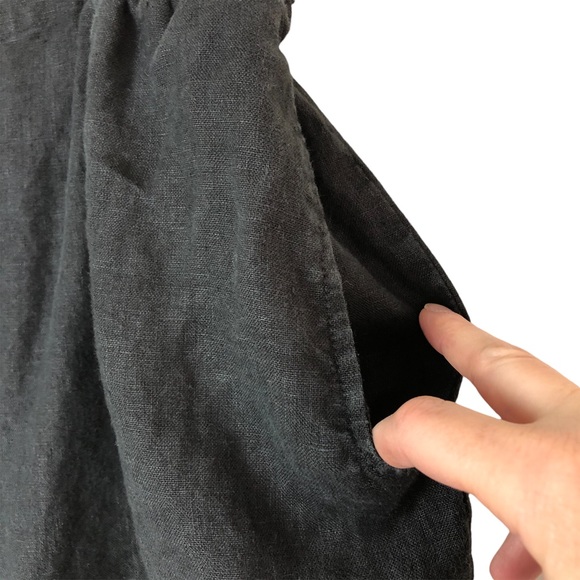 FLAX LINEN Lagenlook Black Cropped Pants with Pockets - Picture 3 of 11